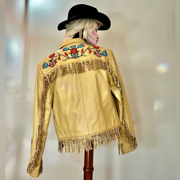 Double D Ranch leather jacket. Beadwork & fringe. Western style couture. - Picture 2 of 13